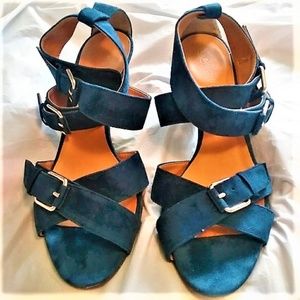 J. Crew Lucca Suede Sandals Blue Heels Size 9